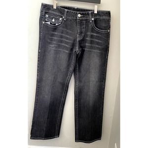 TRUE RELIGION Mens Jeans SZ 38 RICKY Black Denim 38X34 Made in USA 100 % Cotton